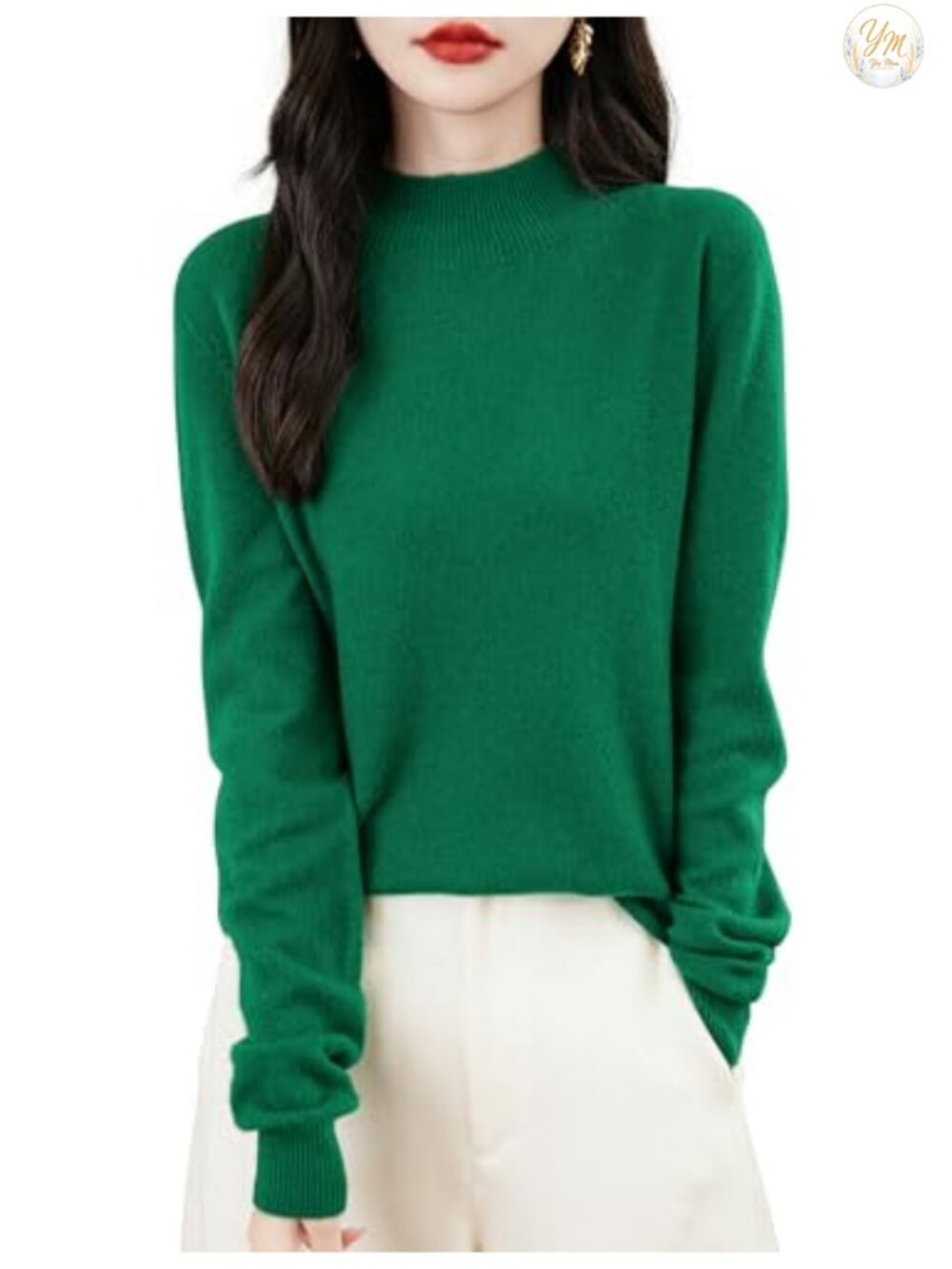 100% Merino Wool Seamless Mock Neck Long Sleeve Sweater Pullover